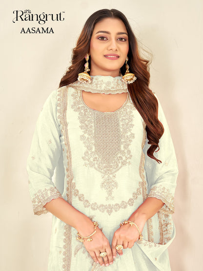 Aasama Rangrut Banwery Chinon Readymade Plazzo Style Suits Manufacturer Gujarat
