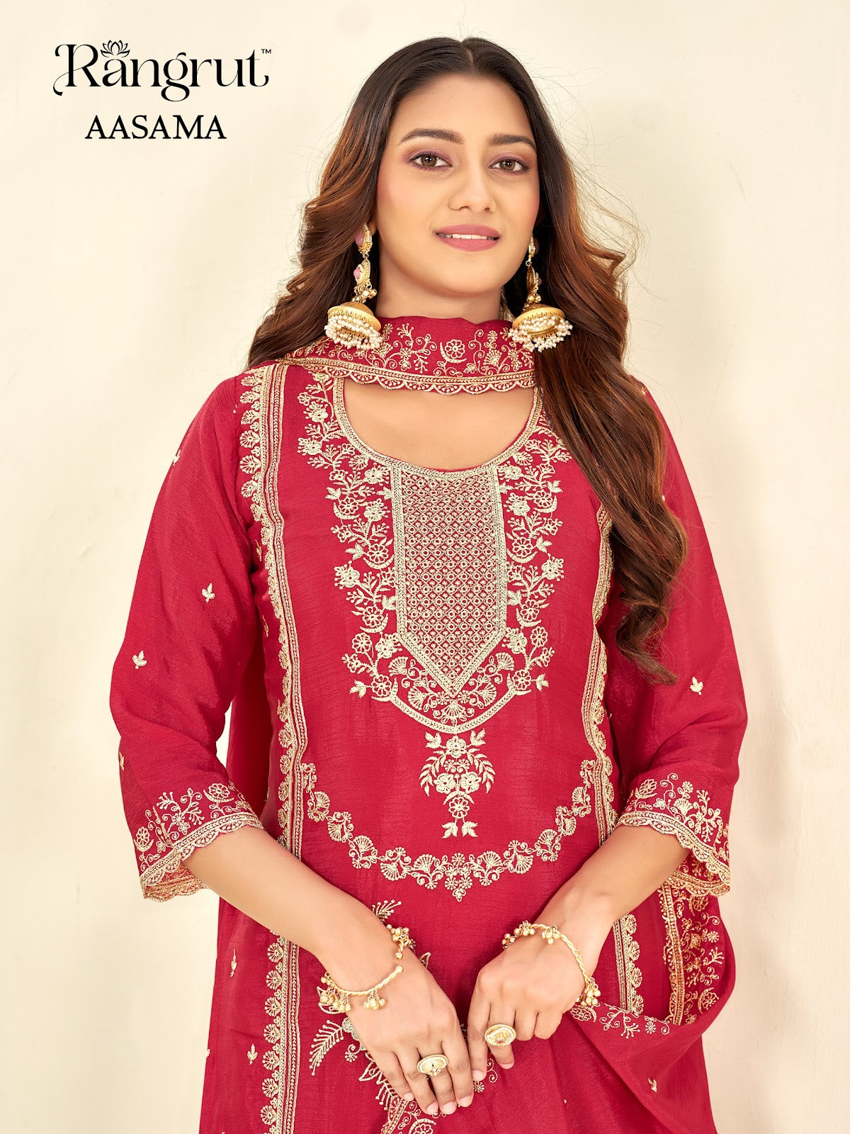 Aasama Rangrut Banwery Chinon Readymade Plazzo Style Suits Manufacturer Gujarat