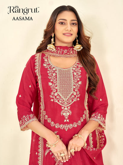 Aasama Rangrut Banwery Chinon Readymade Plazzo Style Suits Manufacturer Gujarat