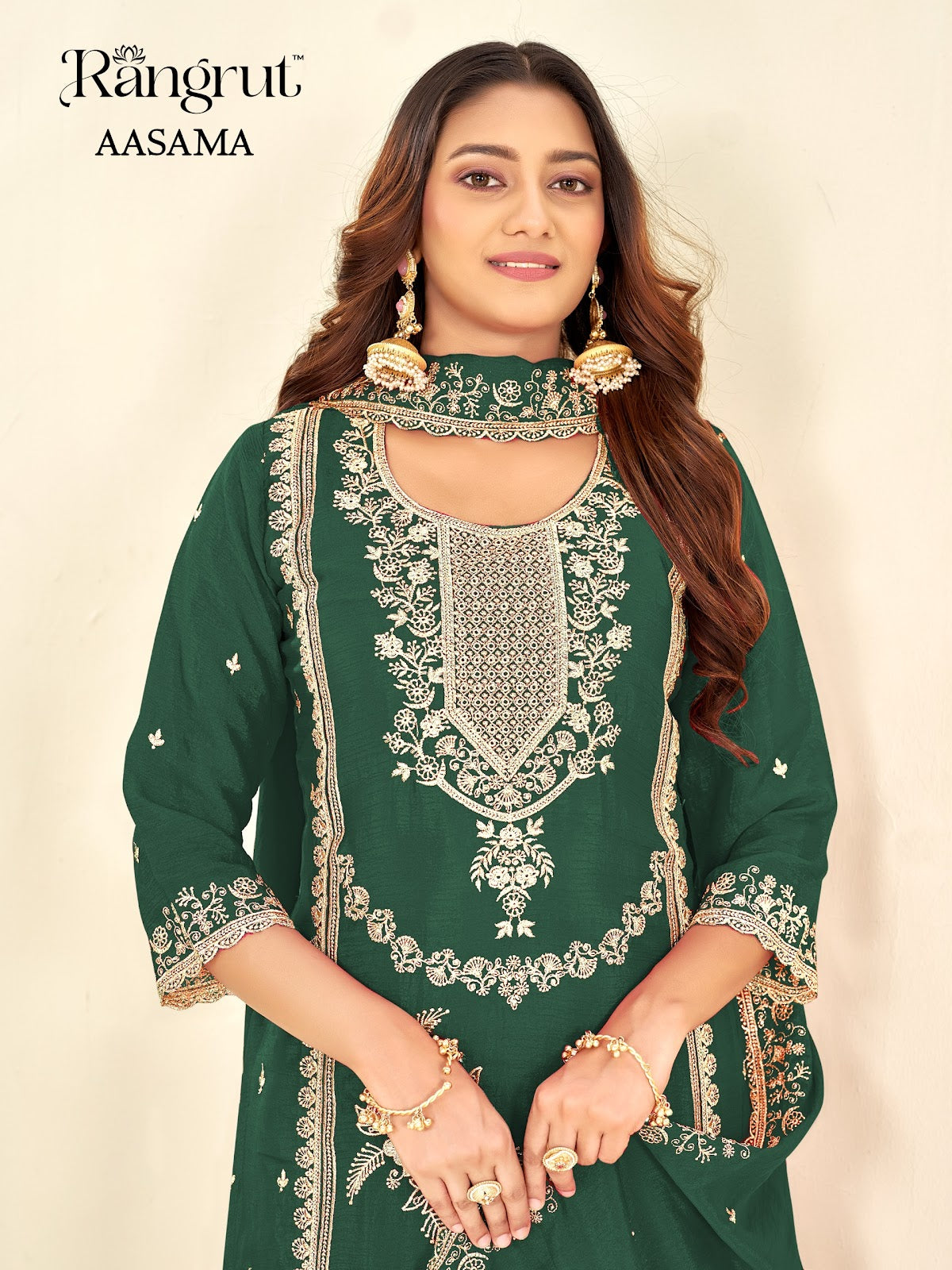 Aasama Rangrut Banwery Chinon Readymade Plazzo Style Suits Manufacturer Gujarat