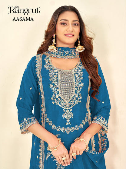 Aasama Rangrut Banwery Chinon Readymade Plazzo Style Suits Manufacturer Gujarat