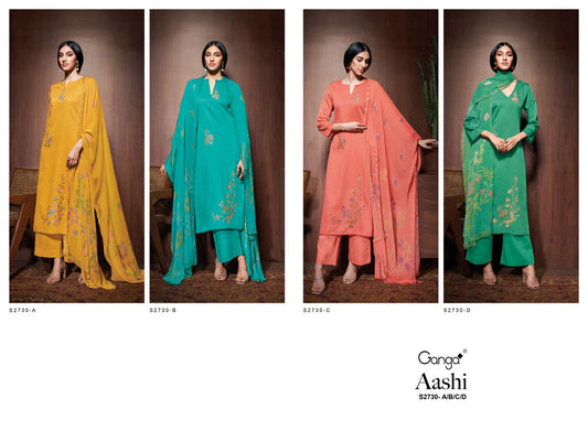 Aashi 2730 Ganga Cotton Silk Plazzo Style Suits Wholesaler Ahmedabad