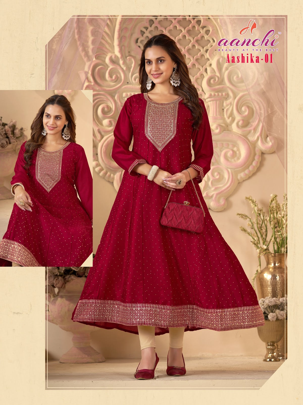 Aashika 01-03 Aanchi Vichitra Silk Anarkali Kurtis Wholesale