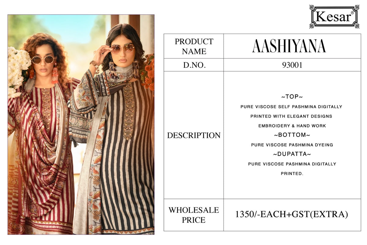 Aashiyana Kesar Viscose Pashmina Suits Wholesaler India
