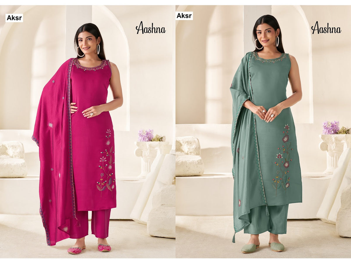 Aashna Aksr Two Tone Readymade Pant Style Suits Exporter Ahmedabad