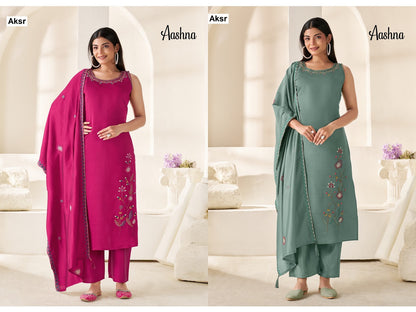 Aashna Aksr Two Tone Readymade Pant Style Suits Exporter Ahmedabad
