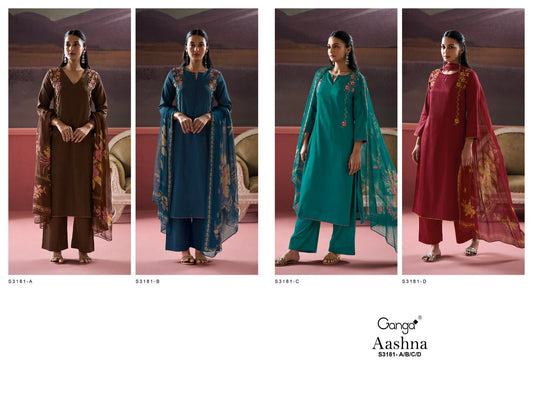 Aashna S3181 Ganga Cotton Silk Plazzo Style Suits Manufacturer India