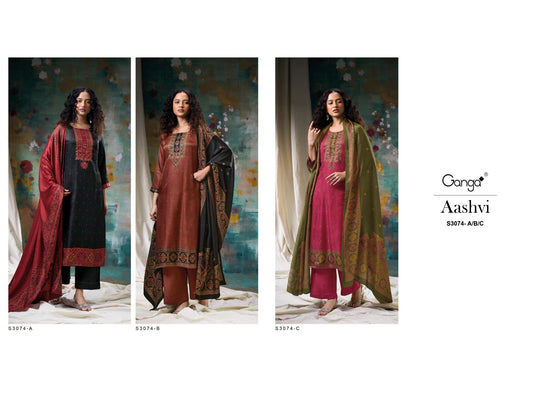Aashvi S3074 Ganga Bemberg Silk Plazzo Style Suits Wholesaler India