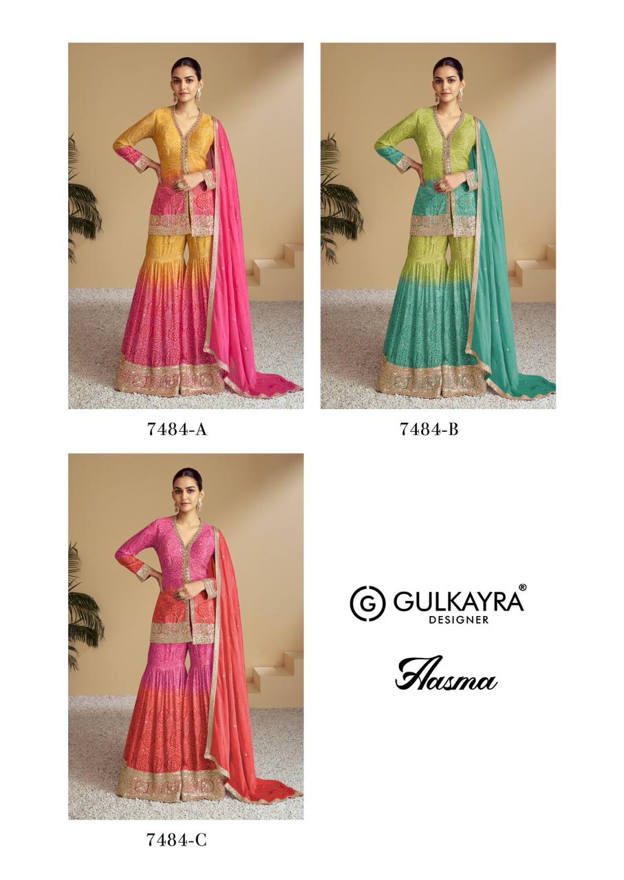 Aasma Gulkayra Designer Chinon Readymade Sharara Suits Supplier India