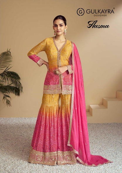 Aasma Gulkayra Designer Chinon Readymade Sharara Suits Supplier India