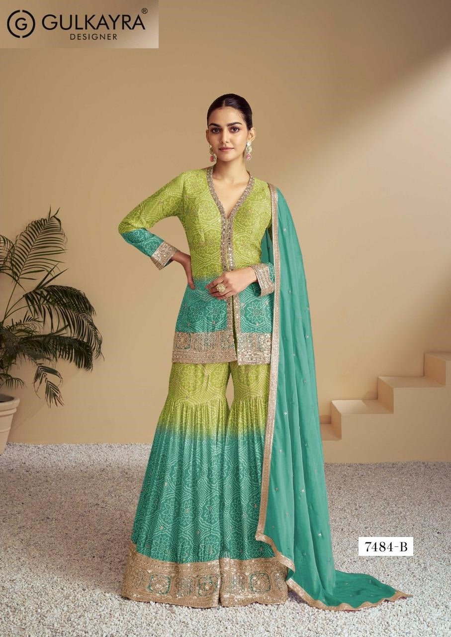 Aasma Gulkayra Designer Chinon Readymade Sharara Suits Supplier India