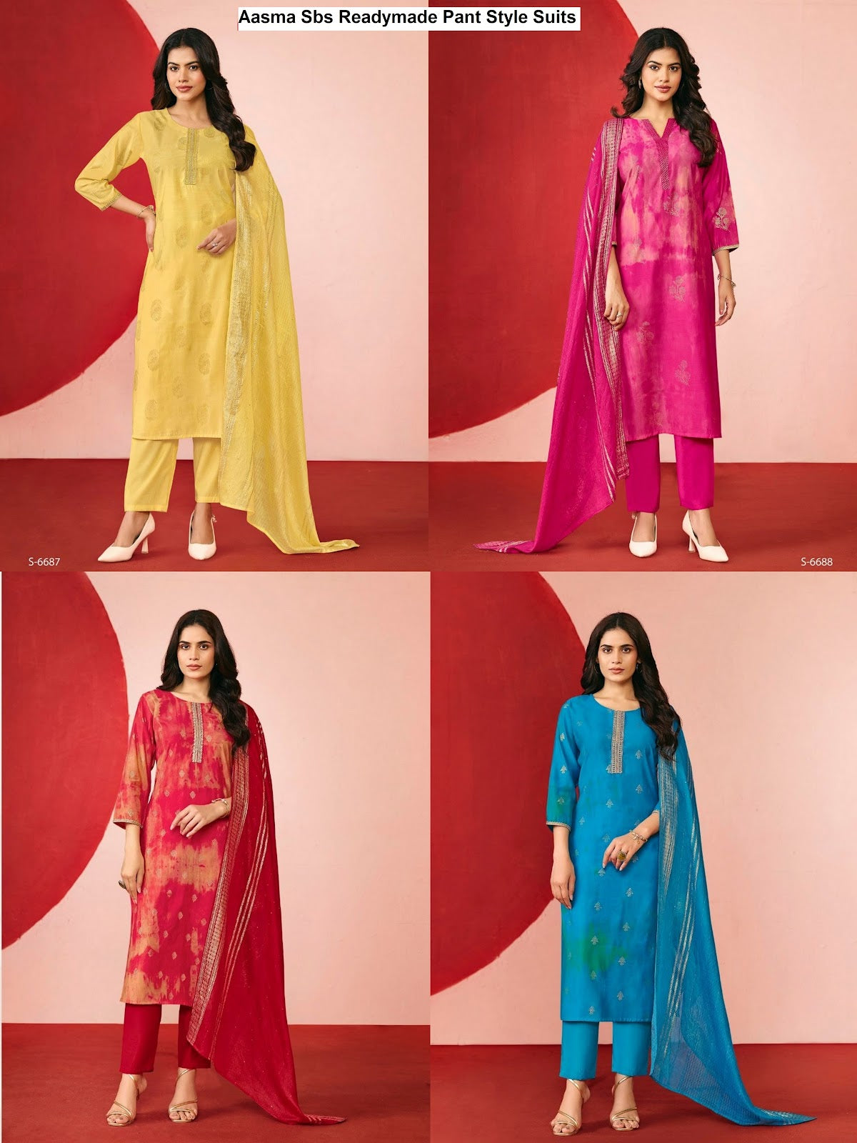 Aasma Sbs Roman Silk Readymade Pant Style Suits Wholesale Rate