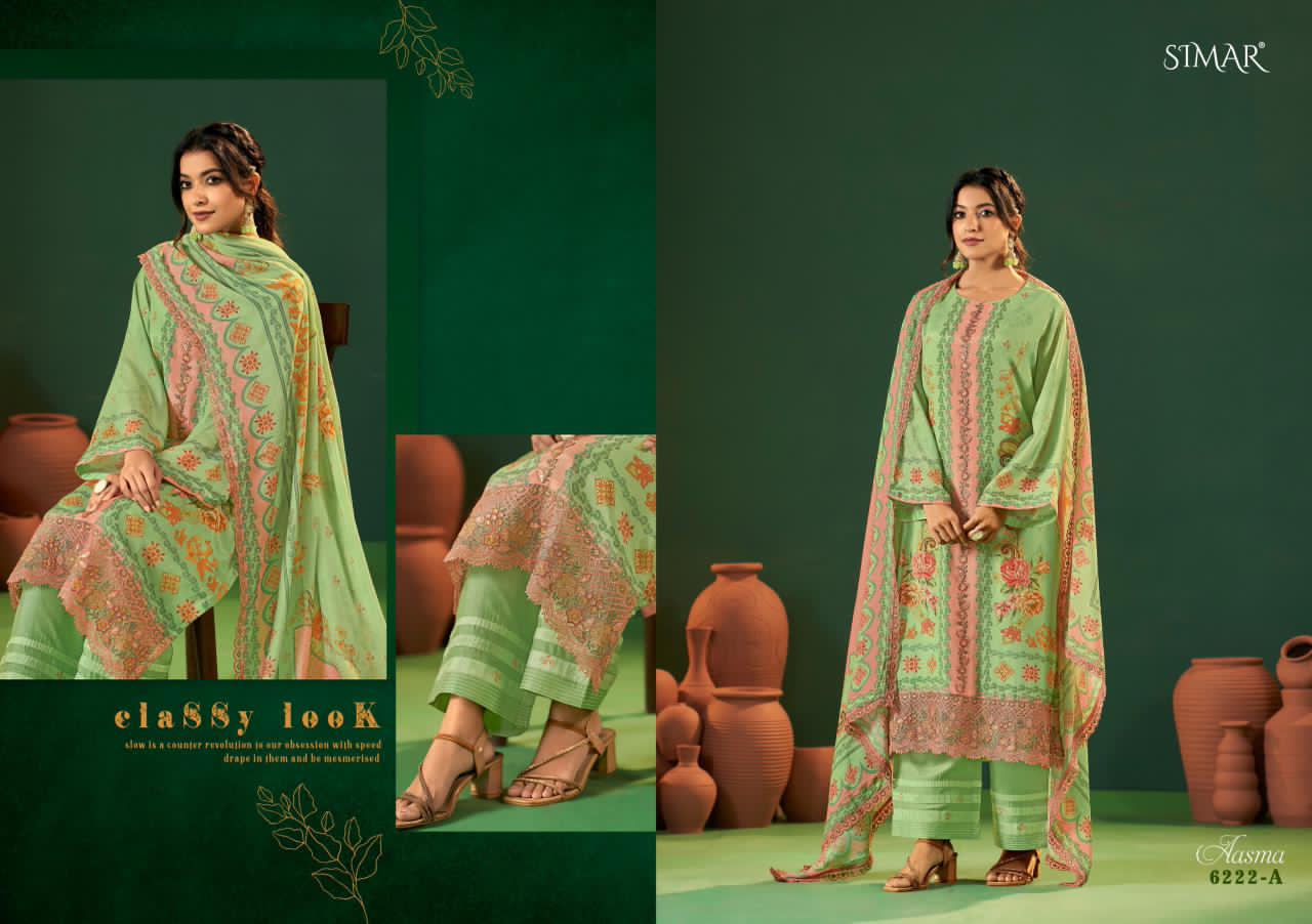 Aasma Simar Viscose Muslin Pant Style Suits Manufacturer Ahmedabad