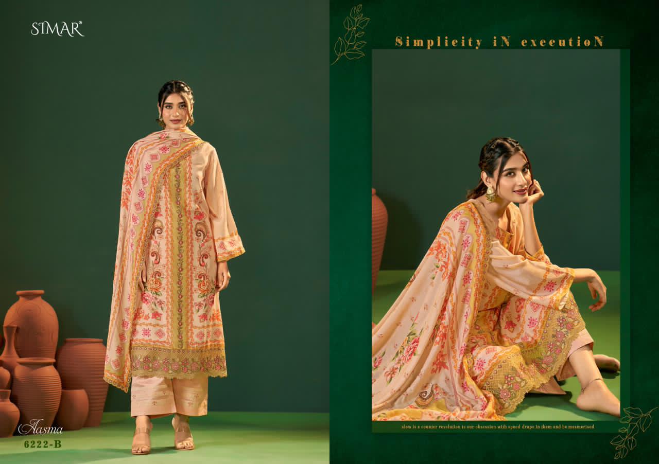 Aasma Simar Viscose Muslin Pant Style Suits Manufacturer Ahmedabad