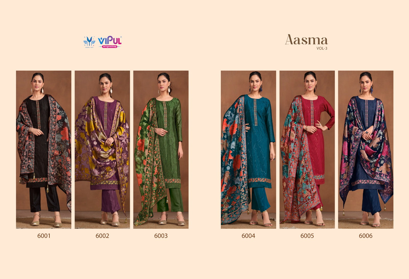Aasma Vol 3 Vipul Chinon Chiffon Pant Style Suits Supplier Ahmedabad
