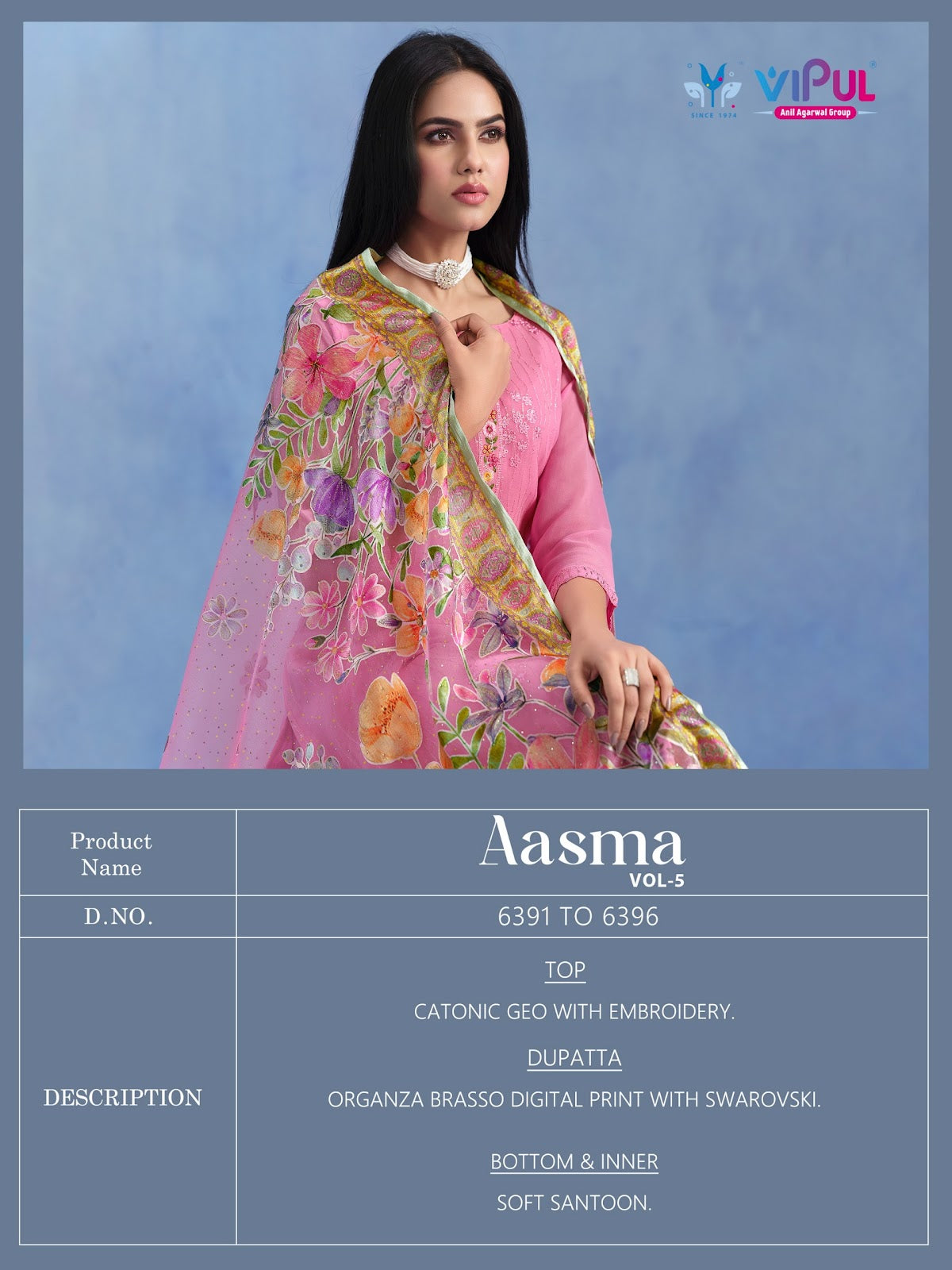 Aasma Vol 5 Vipul Pant Style Suits Exporter Ahmedabad