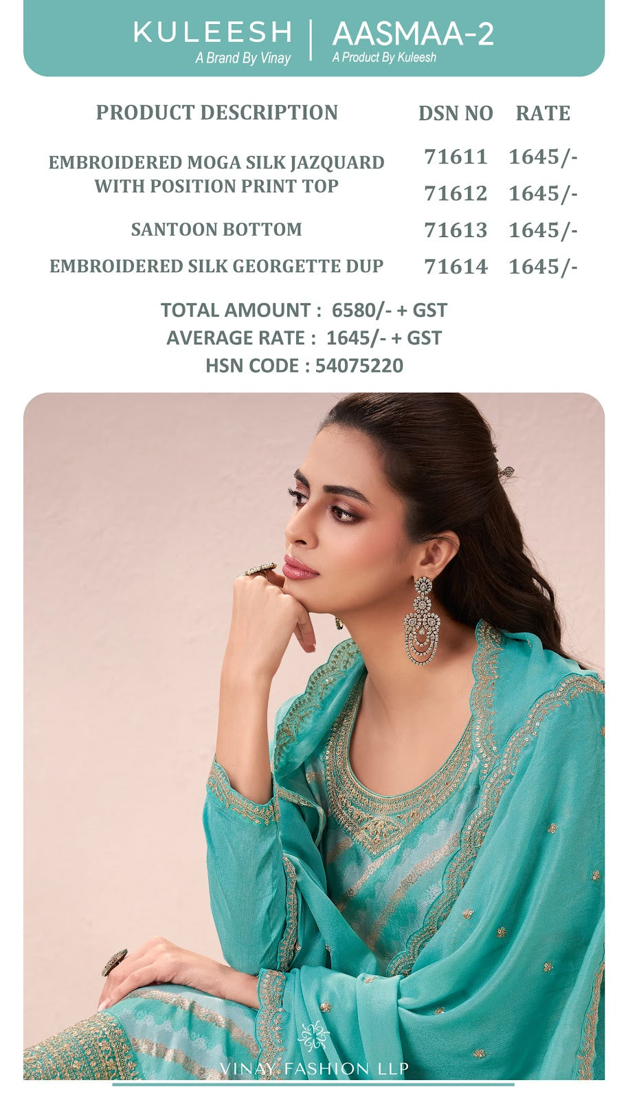 Aasmaa 2 Kuleesh Vinay Fashion Llp Moga Silk Pant Style Suits Supplier