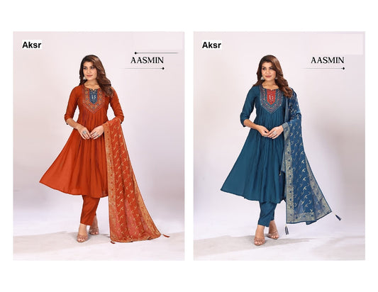 Aasmin Aksr Roman Silk Readymade Pant Style Suits Exporter
