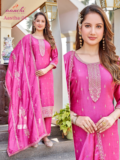 Aastha Aanchi Vichitra Silk Readymade Pant Style Suits Supplier India