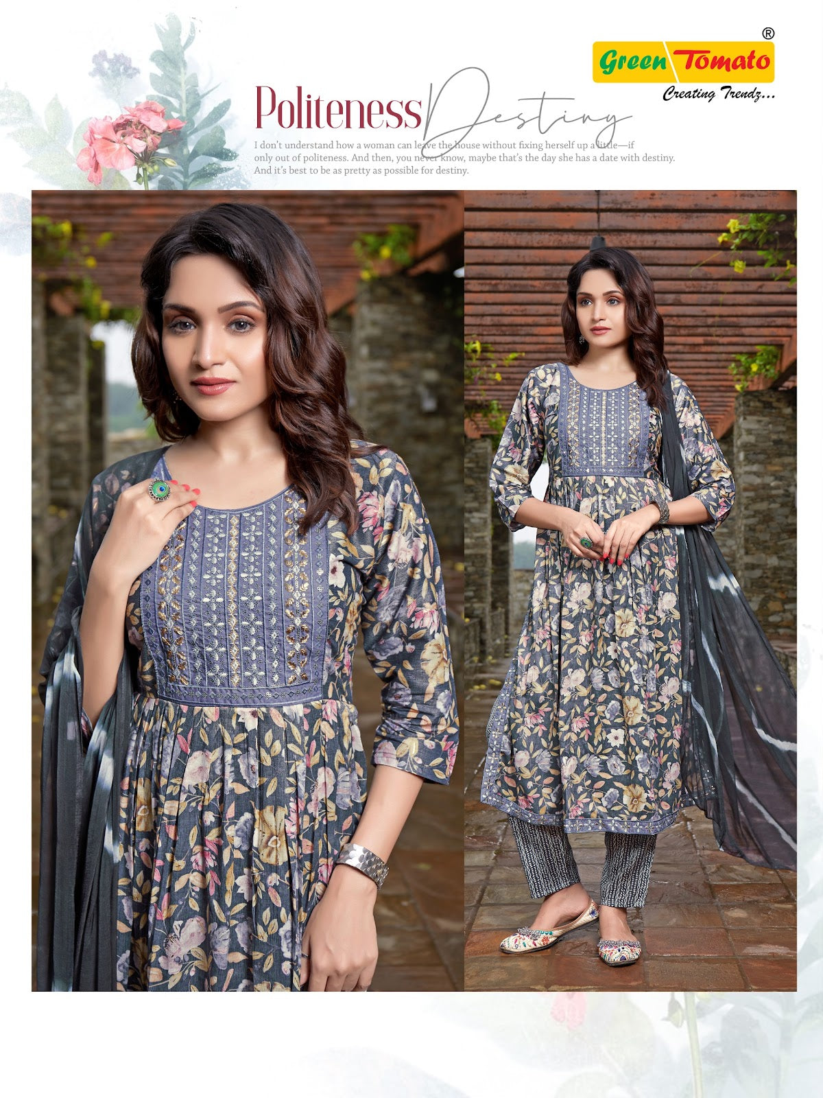 Aastha Green Tomato Capsule Readymade Pant Style Suits Manufacturer