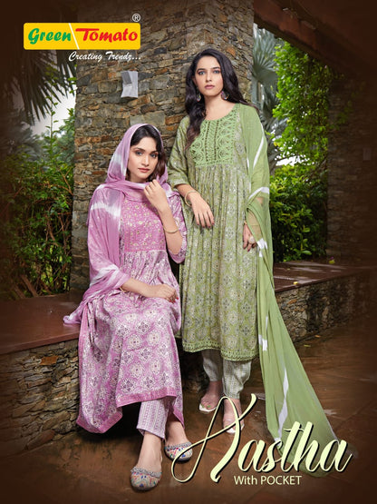 Aastha Green Tomato Capsule Readymade Pant Style Suits Manufacturer
