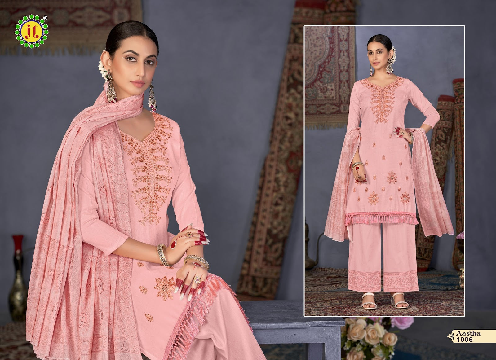 Aastha Jt Slub Plazzo Style Suits Supplier India