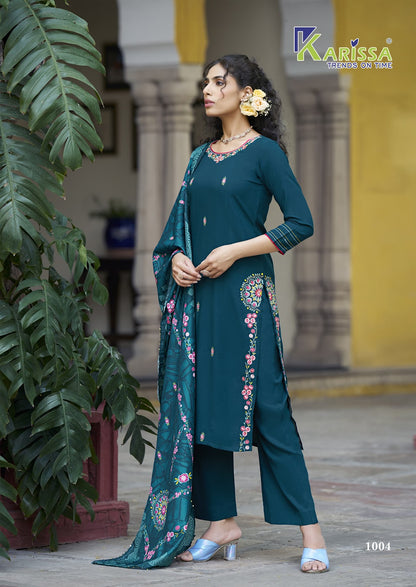 Aastha Karissa Liva Rayon Readymade Pant Style Suits Exporter