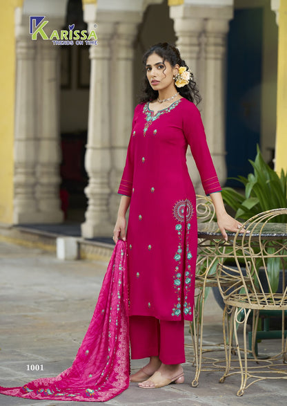 Aastha Karissa Liva Rayon Readymade Pant Style Suits Exporter