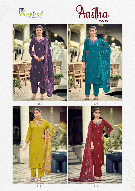 Aastha Vol 2 Karissa Liva Rayon Readymade Pant Style Suits Exporter