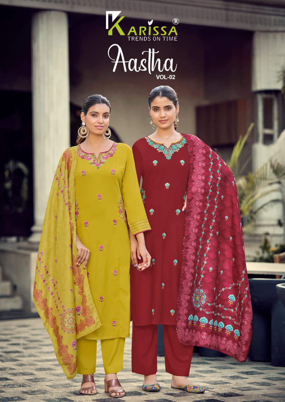 Aastha Vol 2 Karissa Liva Rayon Readymade Pant Style Suits Exporter