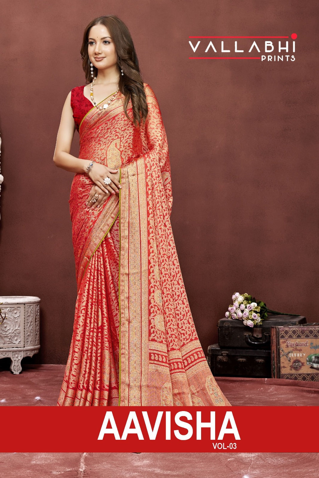 Aavisha Vol 3 Vallabhi Prints Brasso Sarees Wholesale