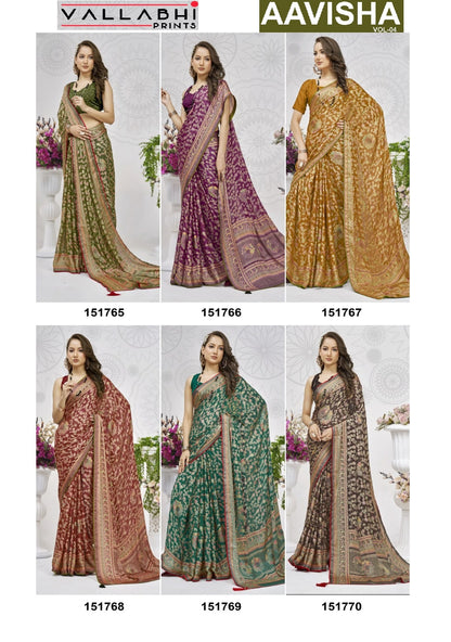 Aavisha Vol 4 Vallabhi Prints Brasso Sarees Wholesale Price