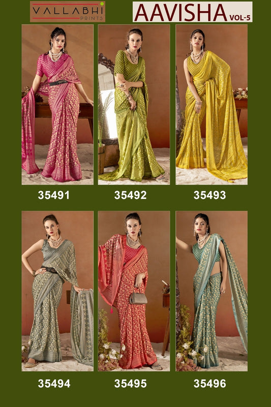 Aavisha Vol 5 Vallabhi Prints Brasso Sarees Wholesale Price
