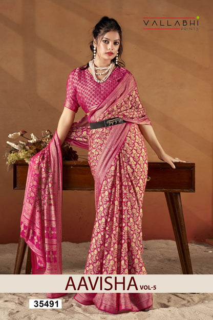 Aavisha Vol 5 Vallabhi Prints Brasso Sarees Wholesale Price