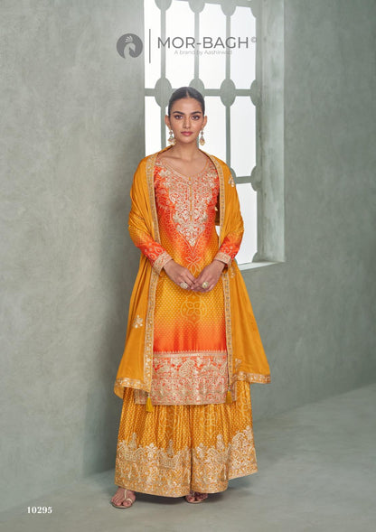 Aavya Mor Bagh Aashirwad Creation Chinnon Silk Readymade Plazzo Style Suits Manufacturer Gujarat