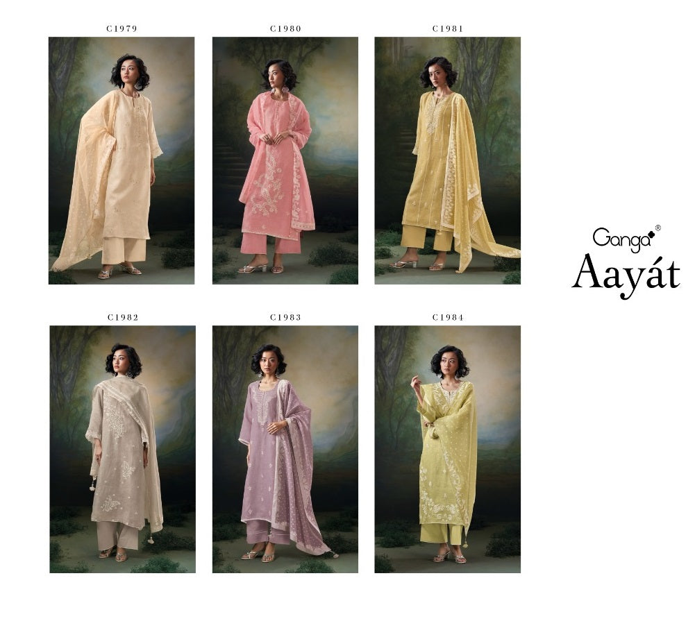 Aayat C1979-C1984 Ganga Cotton Linen Plazzo Style Suits Exporter India