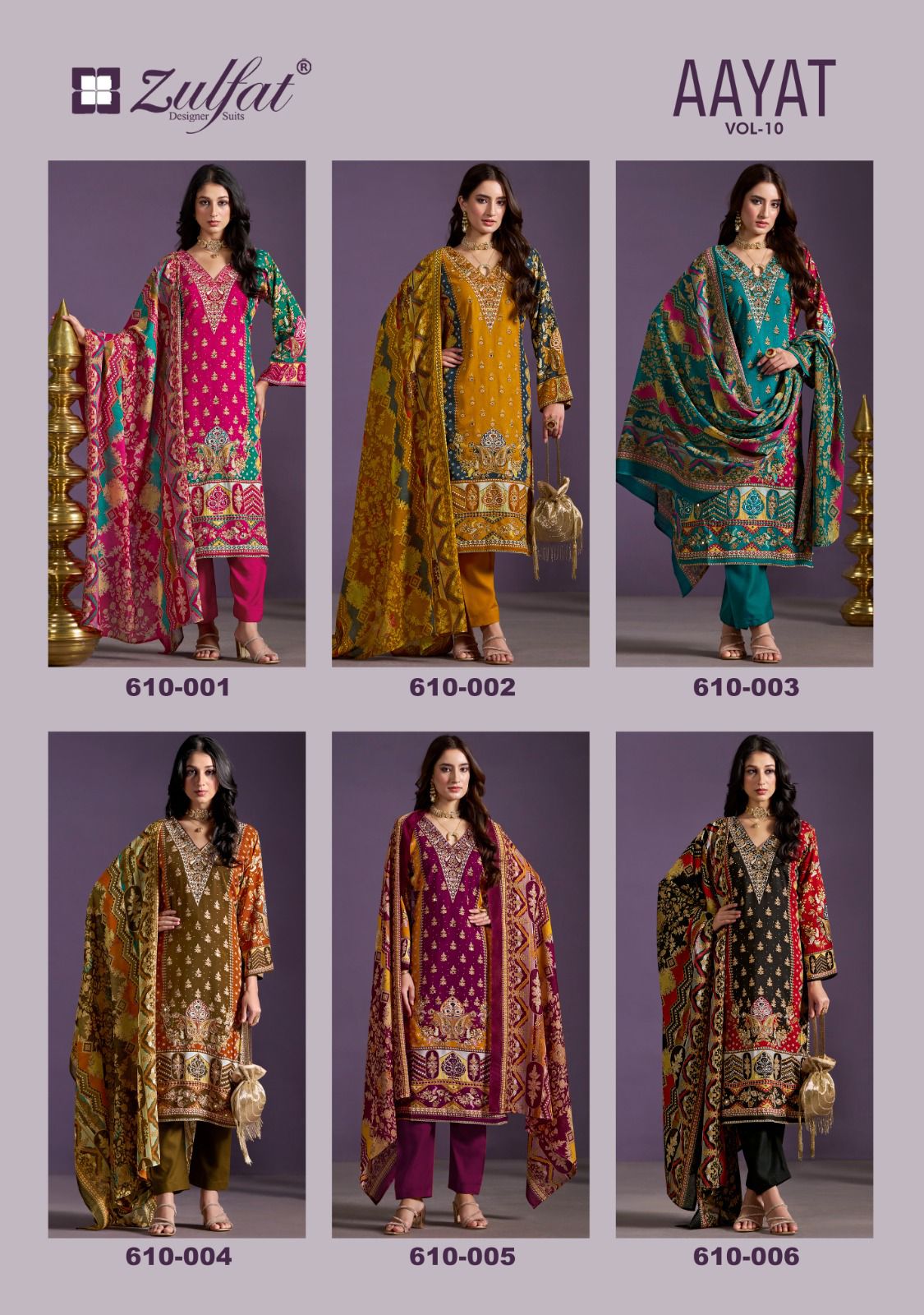 Aayat Vol 10 Zulfat Designer Viscose Rayon Karachi Salwar Suits Manufacturer Gujarat