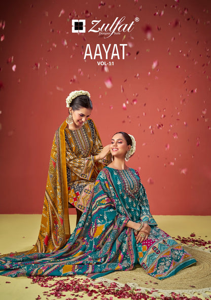 Aayat Vol 11 Zulfat Designer Viscose Rayon Karachi Salwar Suits Wholesaler