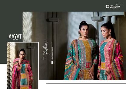 Aayat Vol 15 Zulfat Designer Viscose Rayon Karachi Salwar Suits Wholesaler India