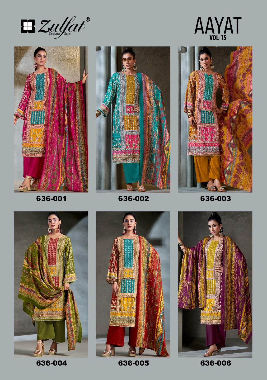 Aayat Vol 15 Zulfat Designer Viscose Rayon Karachi Salwar Suits Wholesaler India