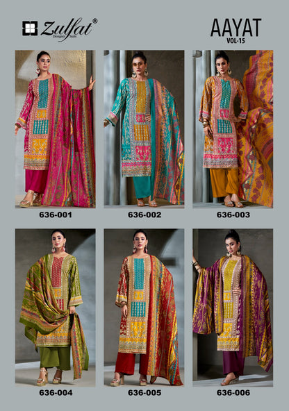 Aayat Vol 15 Zulfat Designer Viscose Rayon Karachi Salwar Suits Wholesaler India