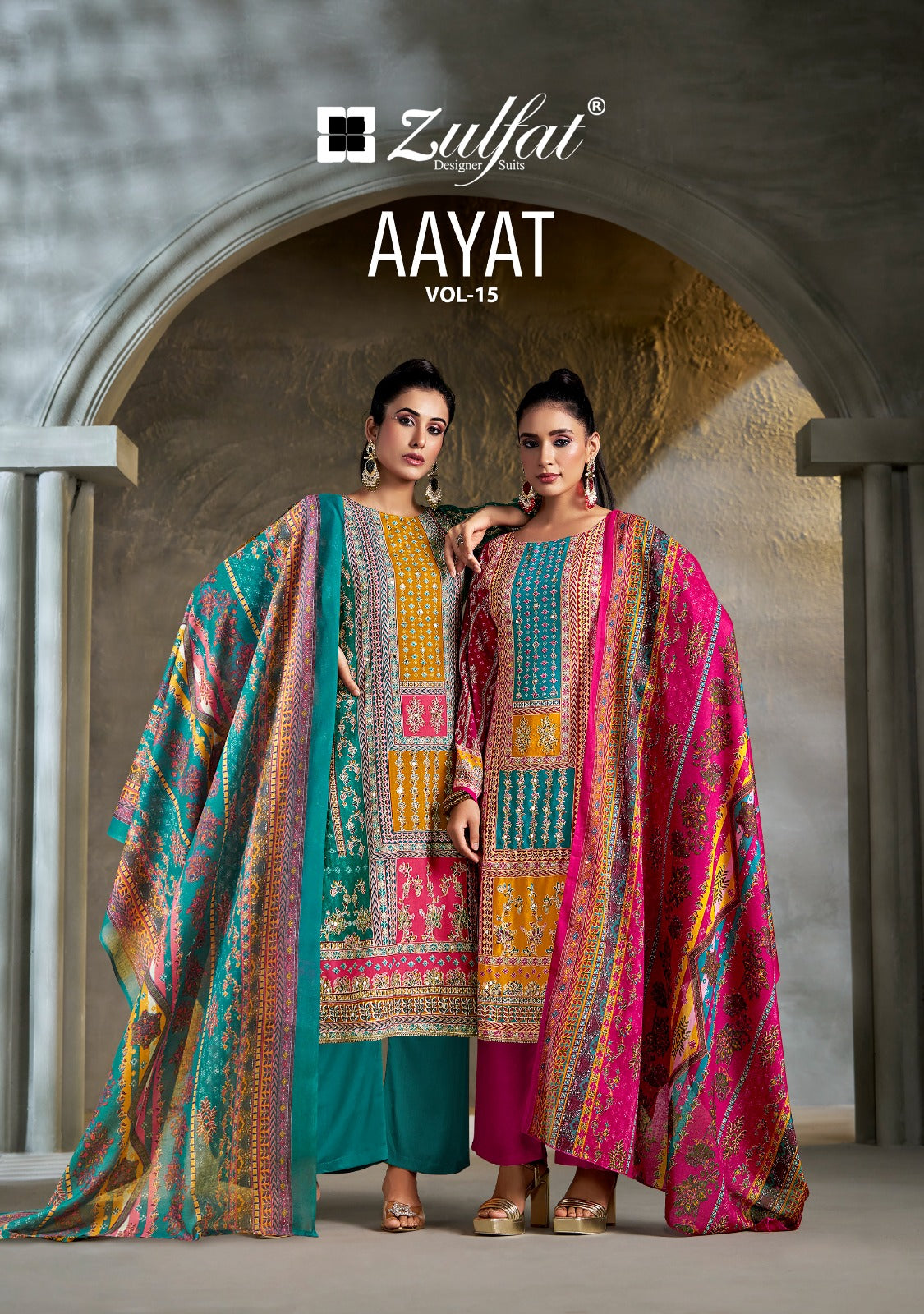Aayat Vol 15 Zulfat Designer Viscose Rayon Karachi Salwar Suits Wholesaler India