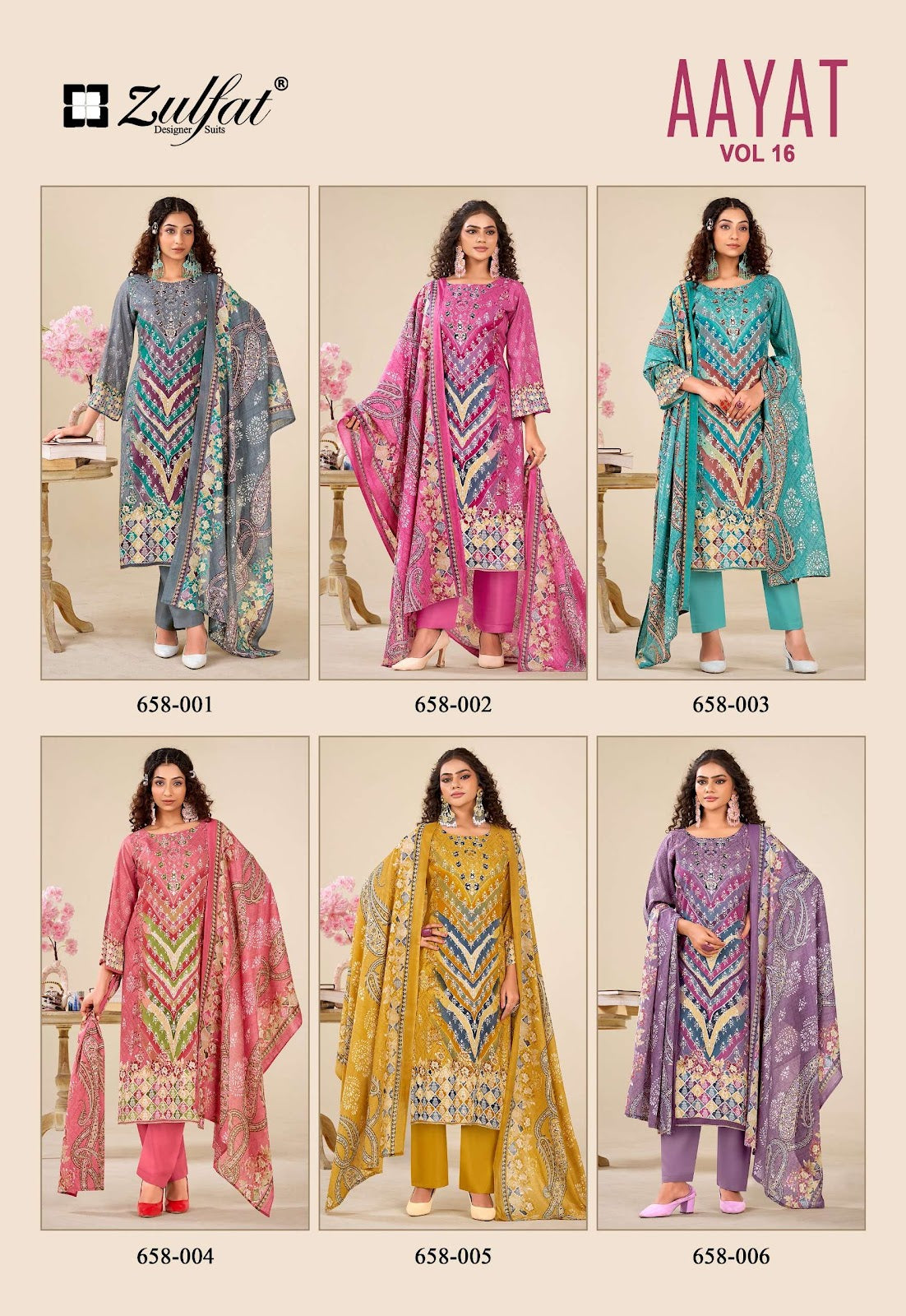 Aayat Vol 16 Zulfat Designer Pure Viscose Karachi Salwar Suits Exporter Gujarat