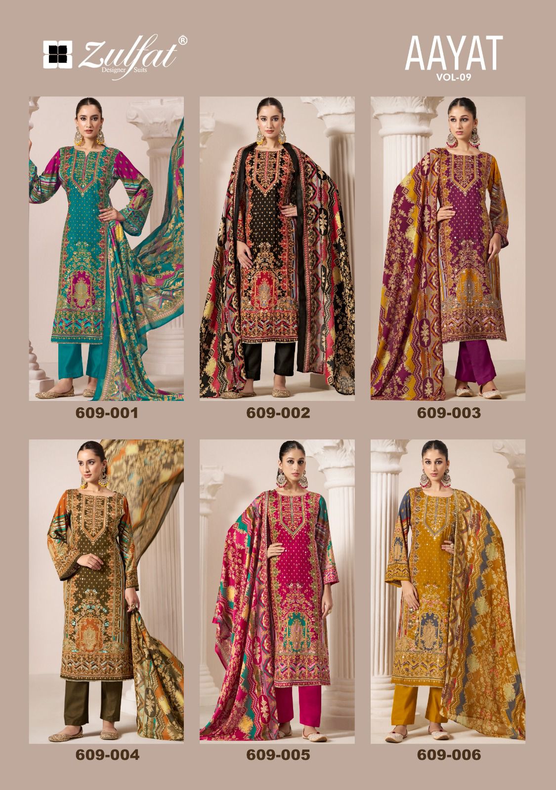 Aayat Vol 9 Zulfat Designer Viscose Rayon Karachi Salwar Suits Wholesaler India