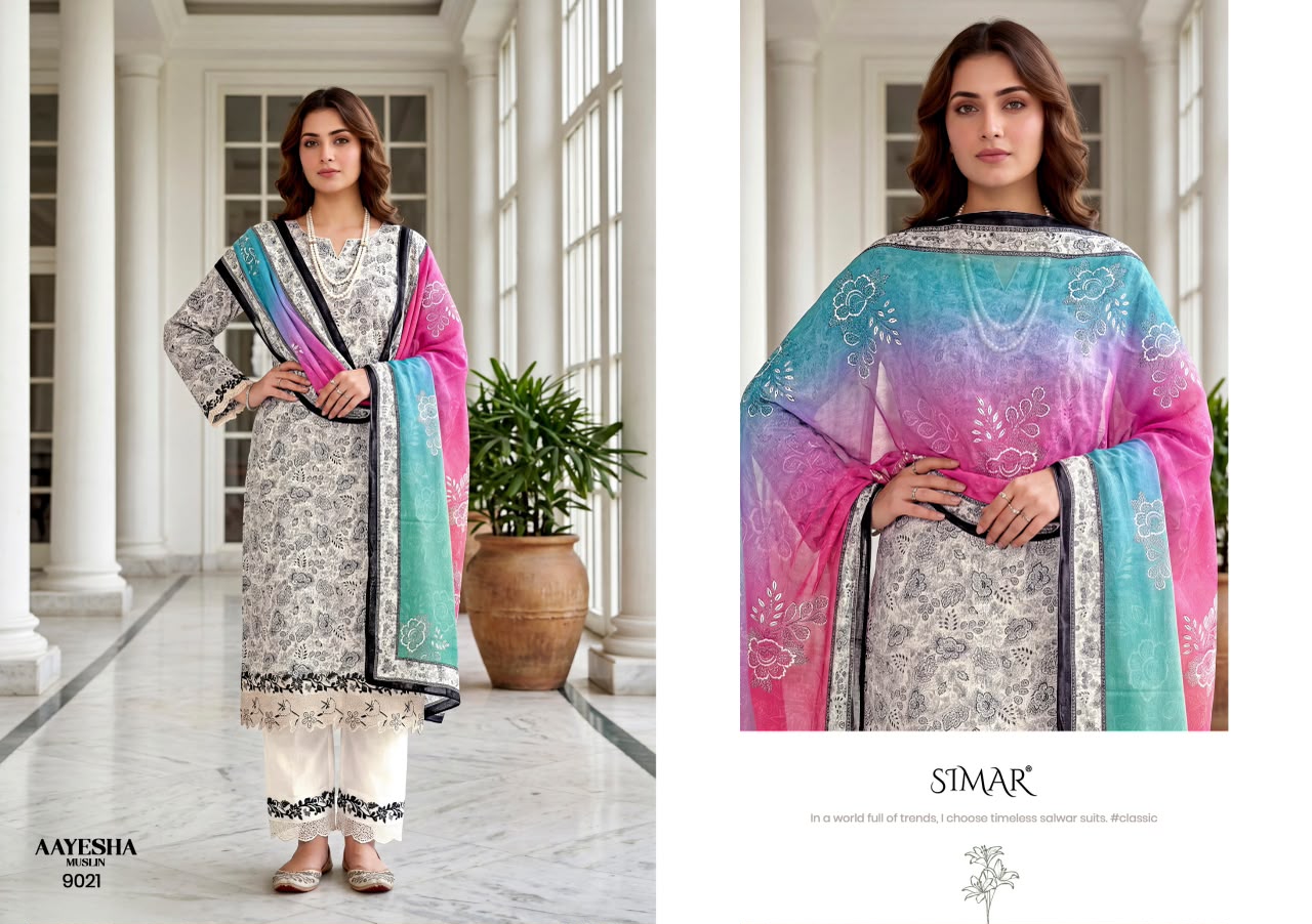 Aayesha Muslin Simar Viscose Pant Style Suits Wholesaler India
