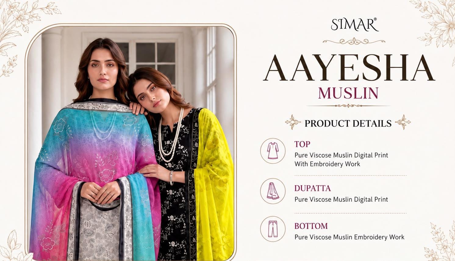 Aayesha Muslin Simar Viscose Pant Style Suits Wholesaler India