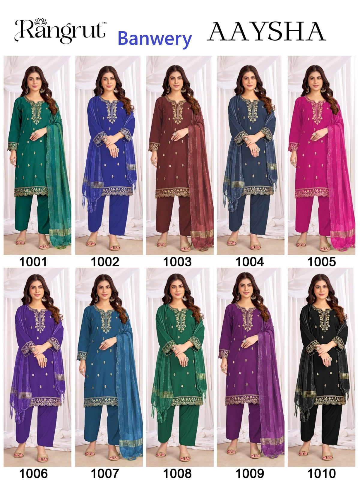 Aaysha Rangrut Banwery Crape Readymade Pant Style Suits Manufacturer Ahmedabad
