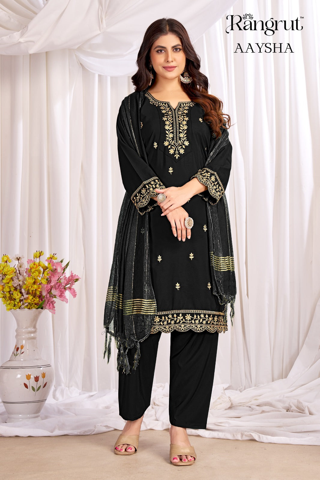 Aaysha Rangrut Banwery Crape Readymade Pant Style Suits Manufacturer Ahmedabad