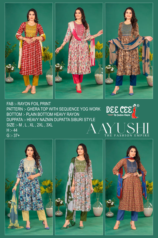 Aayushi Deecee Rayon Foil Readymade Pant Style Suits Wholesaler India