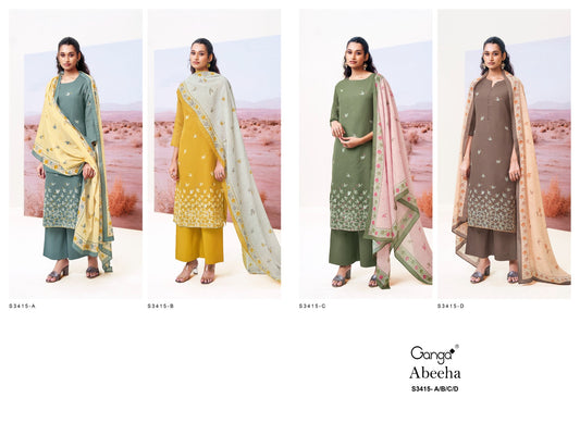 Abeeha 3415 Ganga Premium Bemberg Plazzo Style Suits Supplier India